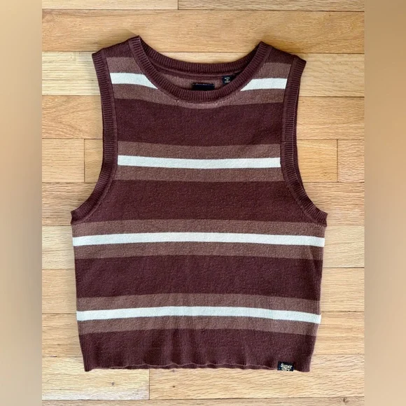 Superdry cropped striped fine knit sleeveless sweater US size 6 - Picture 1 of 11
